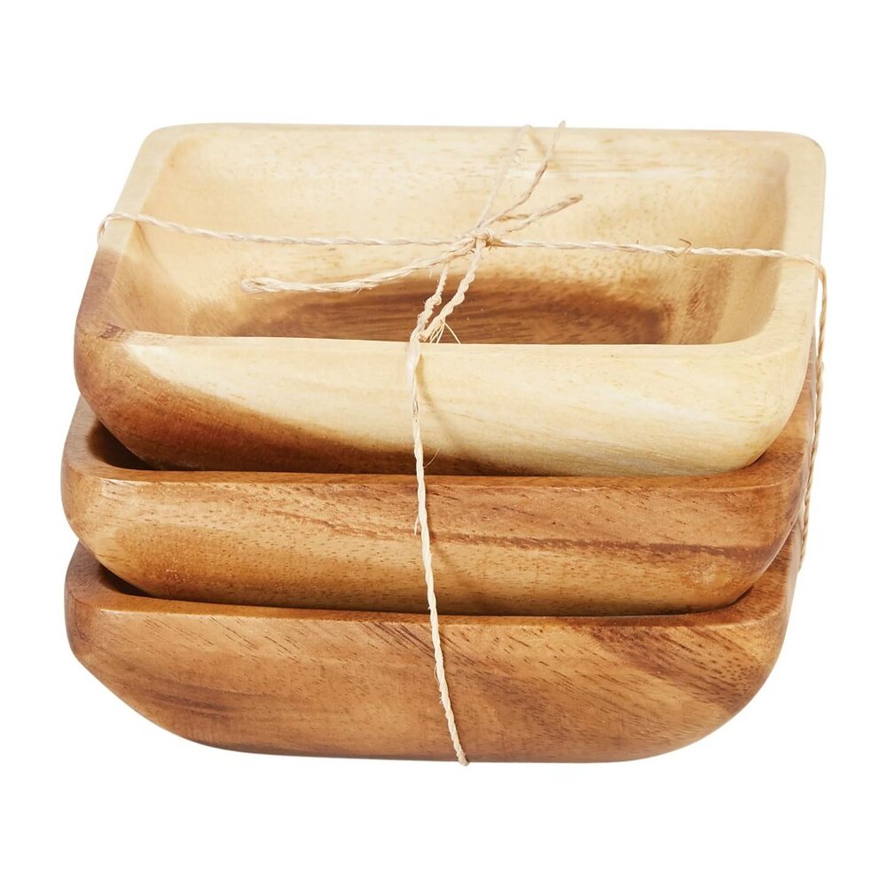 Creative Co-Op Square Acacia Wood Bowl Set/NWT